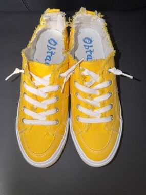 Yellow Frayed Canvas Lace-Up Sneakers - Unbranded